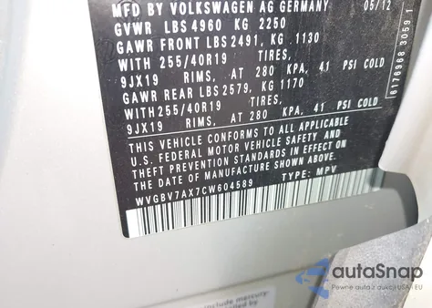 2012 Volkswagen Tiguan S/Se/Sel from USA, damaged, VIN WVGBV7AX7CW604589